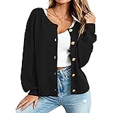MASCOMODA Fall Long Sleeve Oversized Cardigan Sweaters for Women Trendy Short Open Front Gold Button Up Sweater Jackets