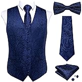 DiBanGu Mens Formal Dress Vest Paisley Jacquard Silk Suit Waistcoat Necktie Bow Tie Set Wedding Party Tuxedo 5PCS