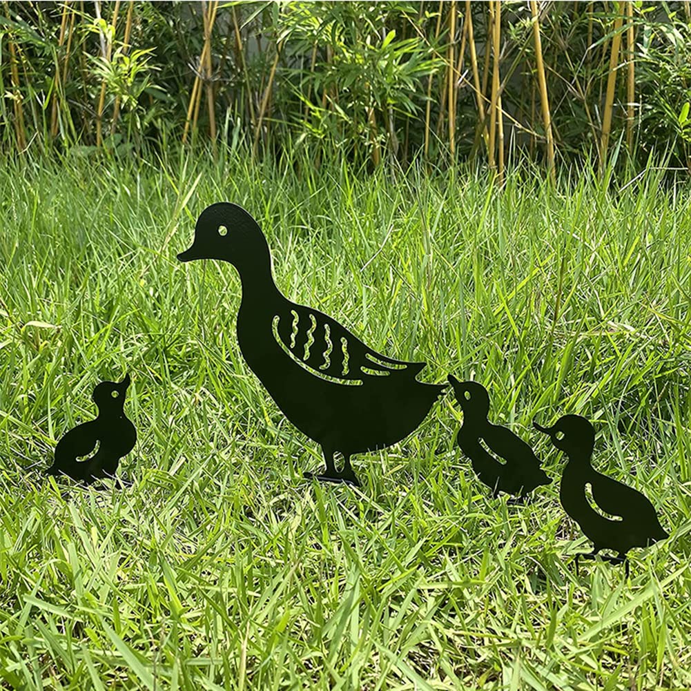 Lin's Wood 4 Pieces Metal duck Garden Metal Stakes, Hollow Garden Animal Ornament, Outdoor Decorative Stake Accessories And Lawn Ornaments - Ornamental Gardening Stakes For Decoration., Black duck