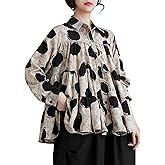 ellazhu Women's Casual Button Down Flowy Hem Polka Dot Oversized Shirt GZ129 A
