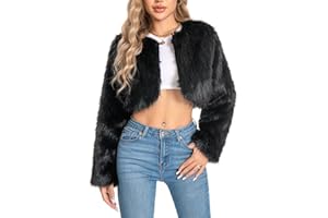 WELLATENT Fur Coats For Women,Plus Size Cropped Faux Fuzzy Jacket Fluffy Fall Coat.