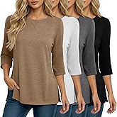 Xaatren 4 Pack 3/4 Sleeve Tunic Tops for Women Side Slit T Shirts Round Neck Loose Fit Casual Basic Tunics Wear with Leggings