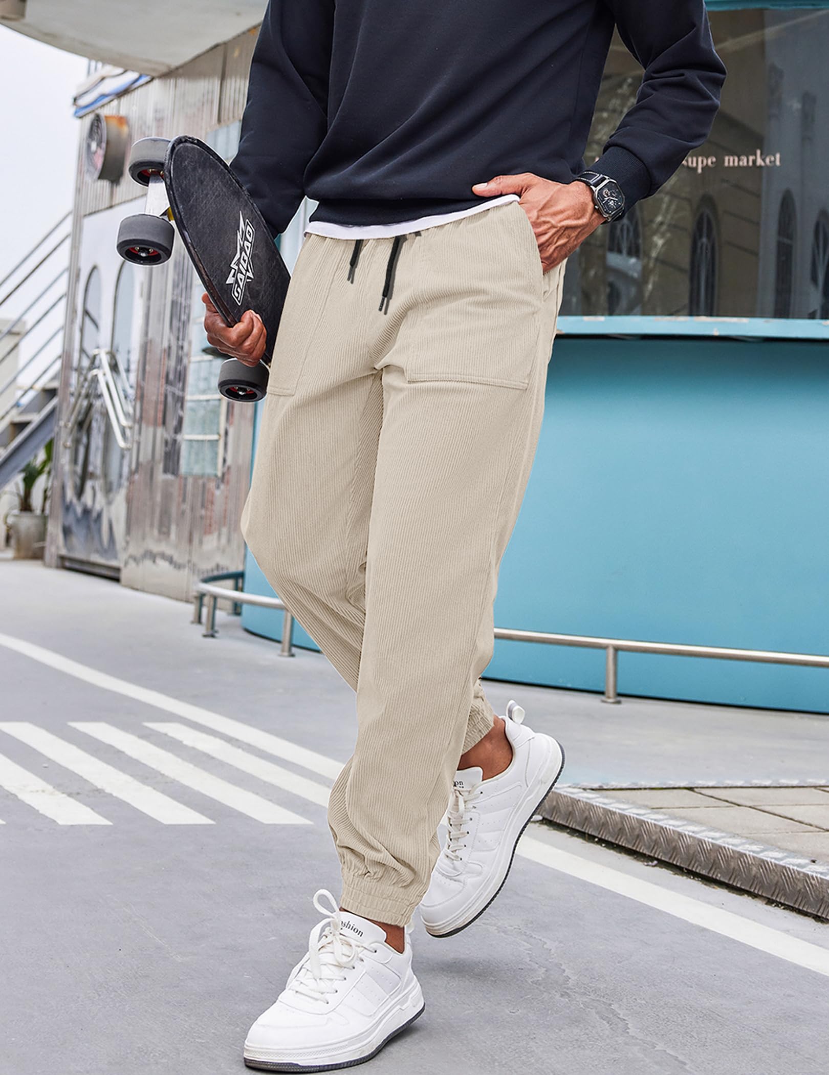 COOFANDY Mens Corduroy Drawstring Pants Casual