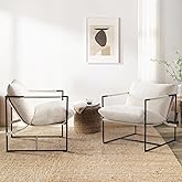 Furnilivng Large Sling Accent Chairs Set of 2, Comfortable Boucle Fabric Arm Chair, Upholstered Cozy Reading Chair for Living