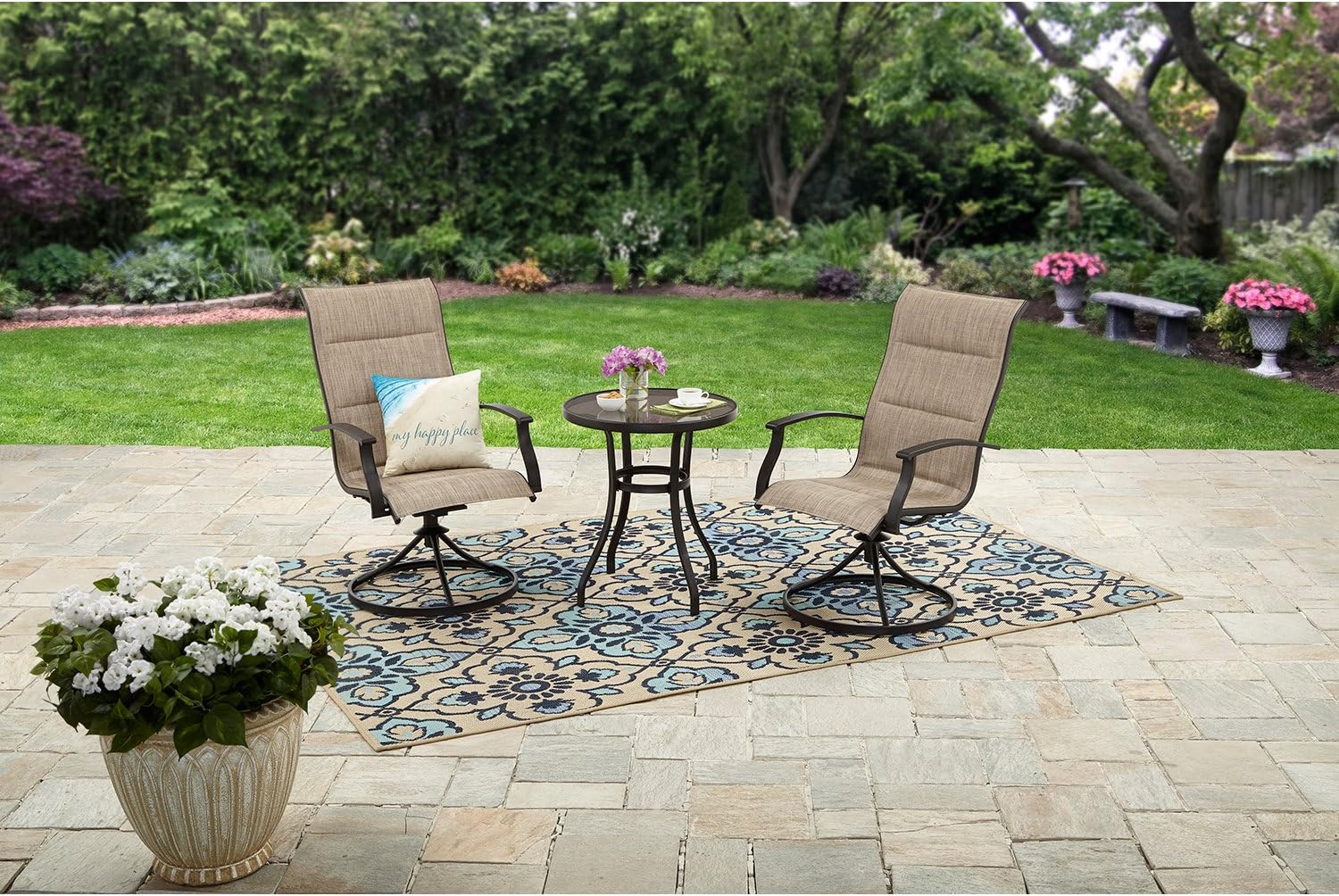Patio Lawn Garden Bistro Sets Mainstays Highland Knolls Padded Sling 3 Piece Bistro Set
