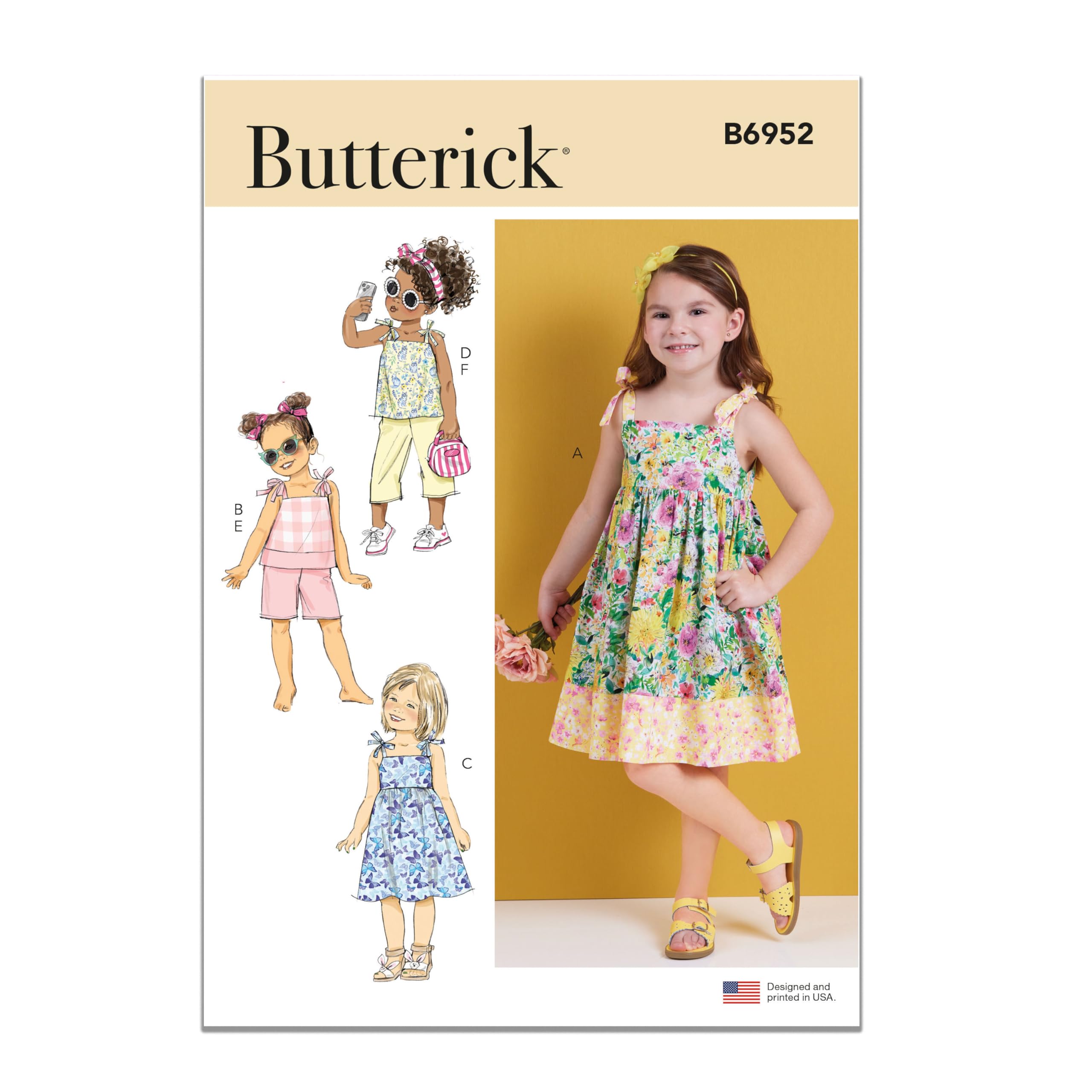 BUTTERICK B6952A Children's Dresses, Tops, Shorts and Pants A (3-4-5-6-7-8)