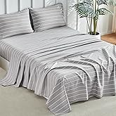 Tokokimo Gray Stripe Sheets Set King Size, 15 inches Deep Pocket Fitted Sheet, Flat Sheet & Envelope Closure Pillowcases, Soft Breathable Microfiber Sheet Set 4-Piece, Gray and White