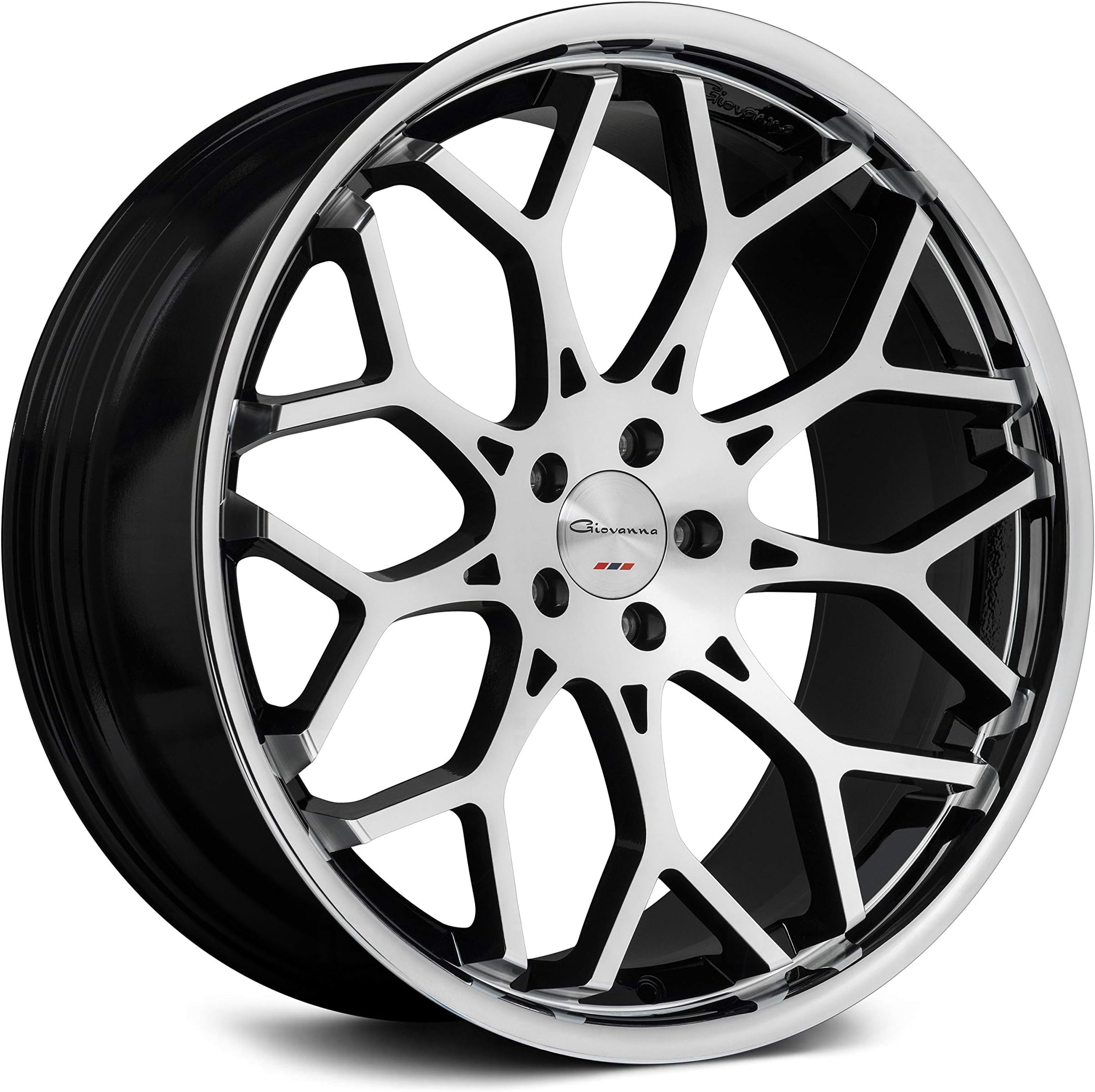 Giovanna NOVE FF Custom Wheel - 20x8.5, 35 Offset, 5x114.3 Bolt Pattern, 73.1mm Hub - Diamond Cut Black with Chrome SS Lip Rim