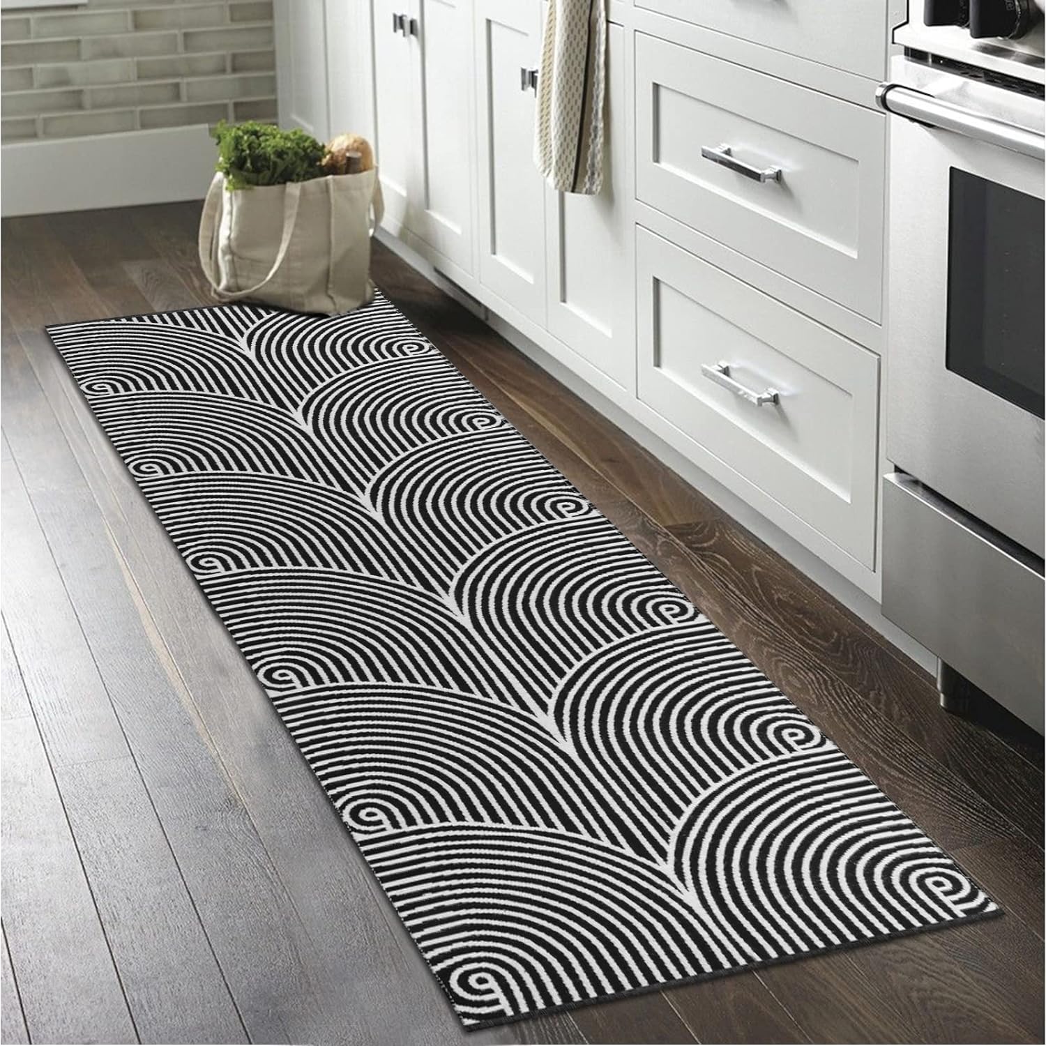 Rugs, Pads & Protectors - Tiffasea Runner Rug 2'x6', Machine Washable Indoor Outdoor Rugs Cotton Woven Area Rug Durable Hallway /Entryway Rug for Living Room/Laundry/Bathroom/Bedroom(Black and White)