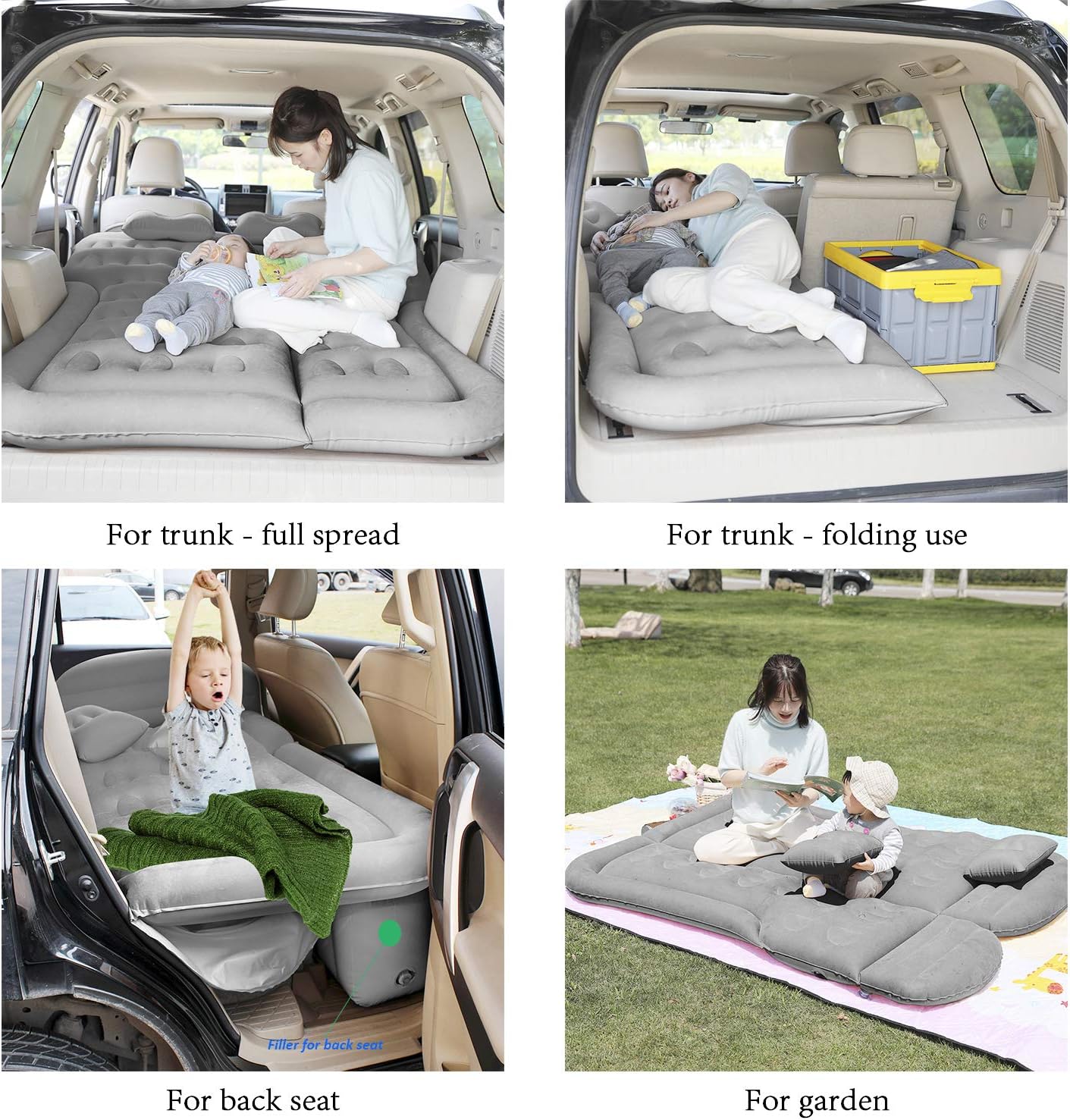 SAYGOGO SUV Air Mattress Camping Bed Cushion Pillow - Inflatable Thickened Car Air Bed with Electric Air Pump Flocking Surface Portable Sleeping Pad for Travel Camping Upgraded Version - Gray: Kitchen & Dining