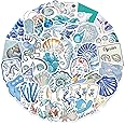 50pcs Aesthetic Stickers for Girl, Cute Ocean Beach Waterproof Vinyl Decal for Girl Teen Adult Student Water Bottle Laptop Phone Computer Skateboard Luggage Notebook (Blue Coast)