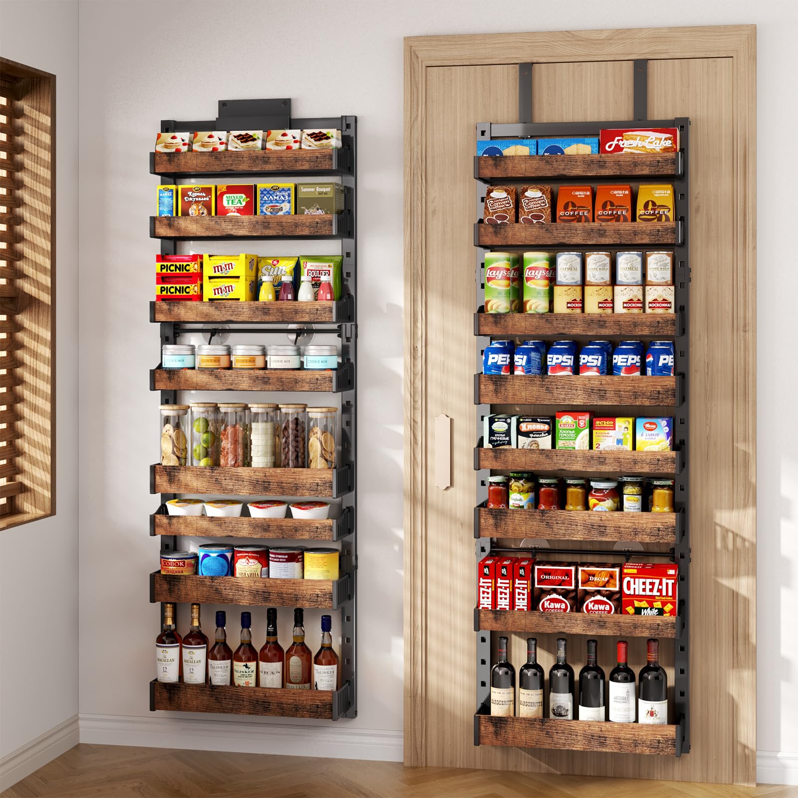 Photo 1 of 8-Tier Over The Door Pantry Organizer, Heavy-Duty Metal Wall Mount or Hanging Spice Rack, behind the door storage Shelves with Adjustable Basket, Back of Door Organizer for Kitchen Cabinet and Closet