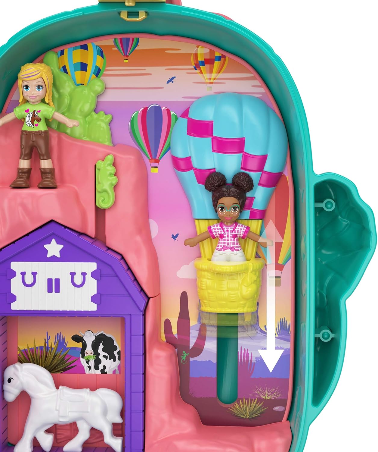 Polly Pocket Pocket World Cactus Cowgirl Ranch Compact with Fun Reveals, Micro Polly and Shani Dolls, 2 Horse Figures and Sticker Sheet; for Ages 4 and Up: Toys & Games
