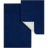 LINLA Bathroom Rugs Sets 2 Piece, Absorbent Soft Chenille Bath Mat, Non-Slip,Quick Dry, Washable, Carpet Mats for Floor, Tub and Shower, 32" x 20"/24" x 17", Navy Blue