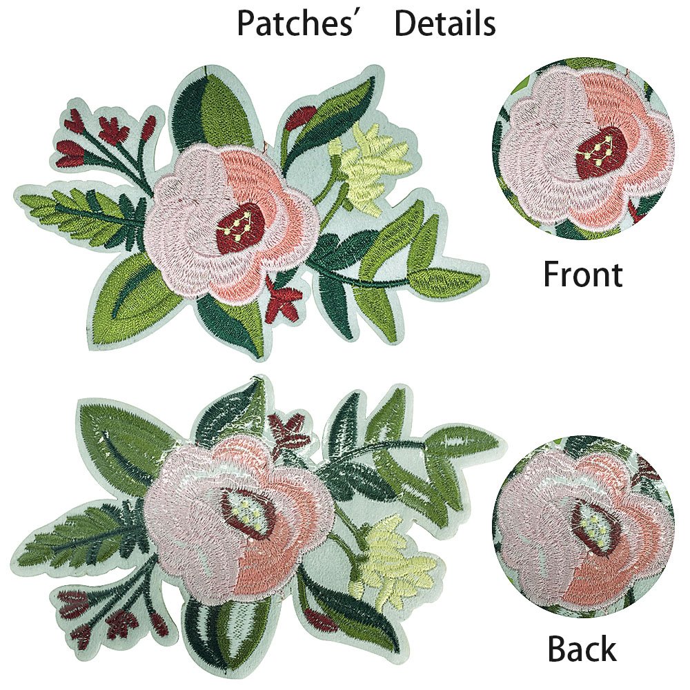 DIY Iron on Patches-OKEER 17Pcs Large Size Flower Birds Butterfly Inserts Embroidery Iron Sewing On Applique Patches for Jackets Backpacks Jeans Clothing (Patch - Flower)