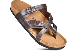 AEROTHOTIC Womens Strappy Slip-On Modern Memory Foam Cushion Footbed Outdoor Adjustable Buckle Cork Footbed Slides for Sandals with Comfortable Arch Support