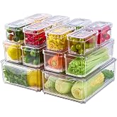 JollyPack Fridge Organizers, Refrigerator Organizer Bins with Lids, 14 Pack | BPA Free, Stackable Fruit Storage Containers, G