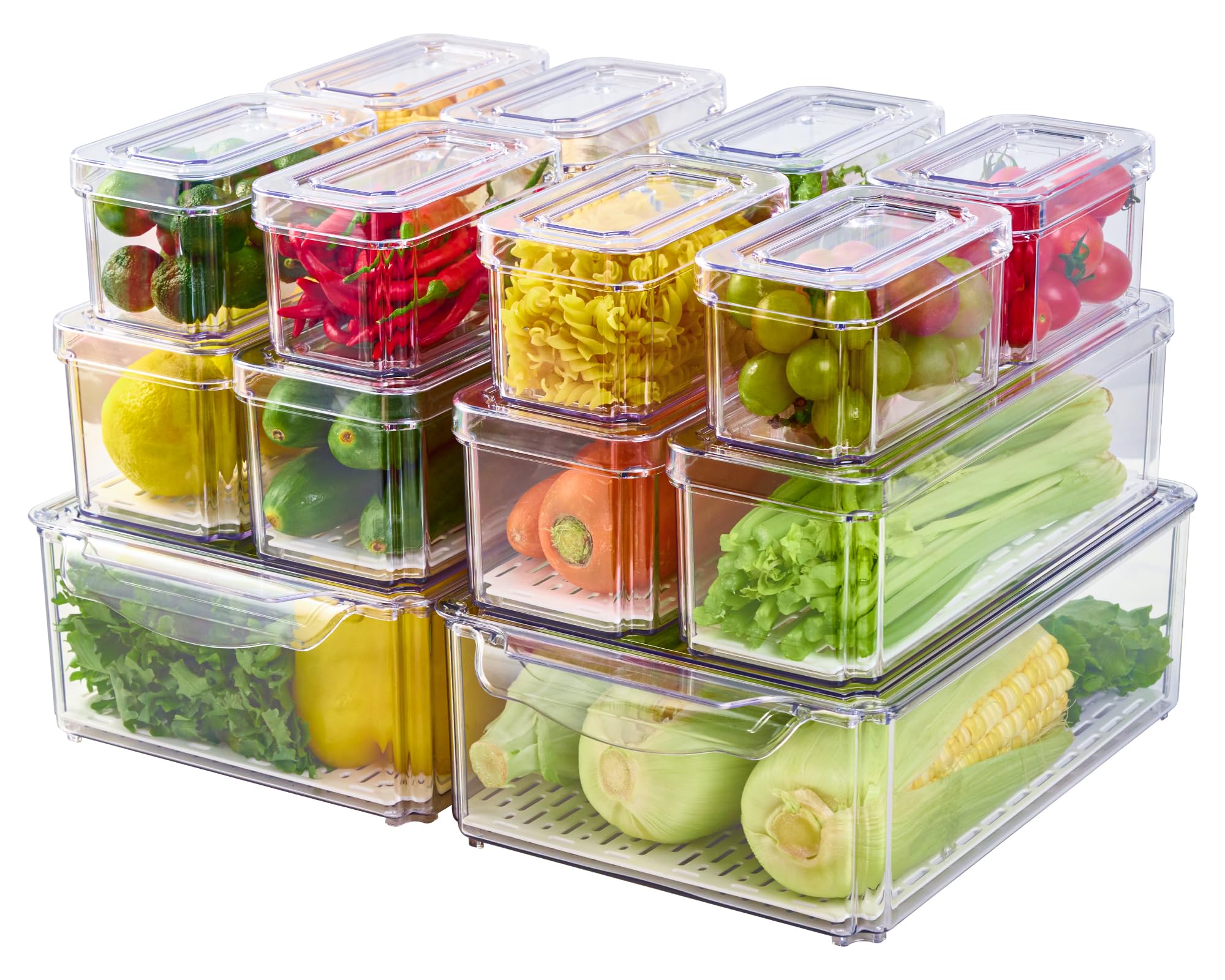 Photo 1 of JollyPack 14 Pack Fridge Organizers, Refrigerator Organizer Bins with Lids, BPA Free Stackable Fruit Storage Containers for Fridge, Vegetables, Food and Drinks