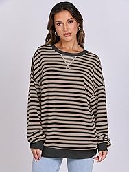 ANRABESS Women Striped Oversized Sweatshirt Long