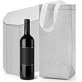 Peohud 50 Pack Wine Gift Bags Bulk, Reusable Non Woven Wine Bottle Tote Bags with Handles for Champagne, Liquor, Beverage, Party, Shopping, Retail Merchandise