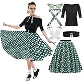 Leadtex Sock Hop Outfits Women, 1950s Poodle Skirts, Poodle T-Shirt with 50s Accessories Socks Scarf Belt Eye Glasses