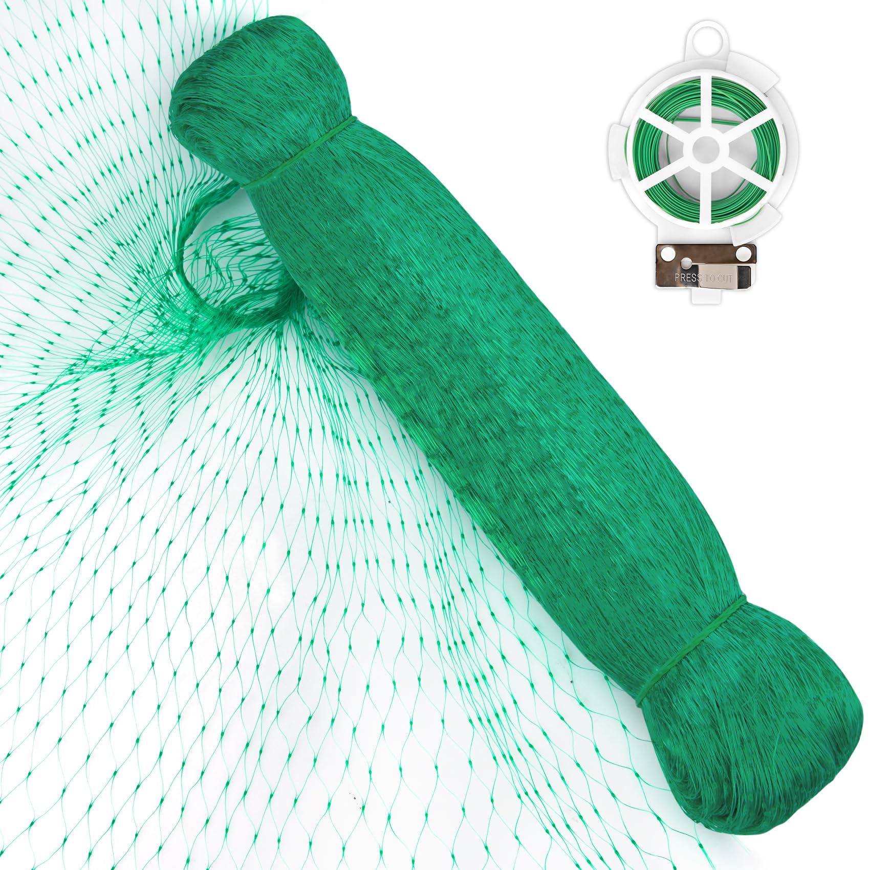 4x10m Bird Netting for Garden Kit, Garden Netting Mesh with 20m Garden Wire, Versatile Fine Strawberry netting for Plants, Grass Seeds, Pond Cover, Garden Fence (Green)