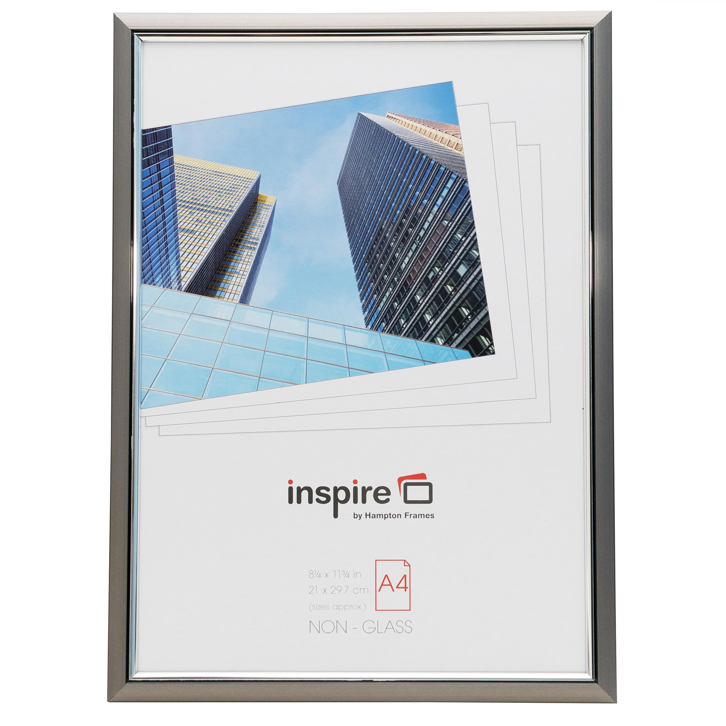 Hampton Frames EASYLOADER A4 Photo Frame, 21x30cm, Grey, Extruded Plastic | Lightweight, Foil Wrapped, Easy to Load | Modern Display for Pictures, Posters, Certificates