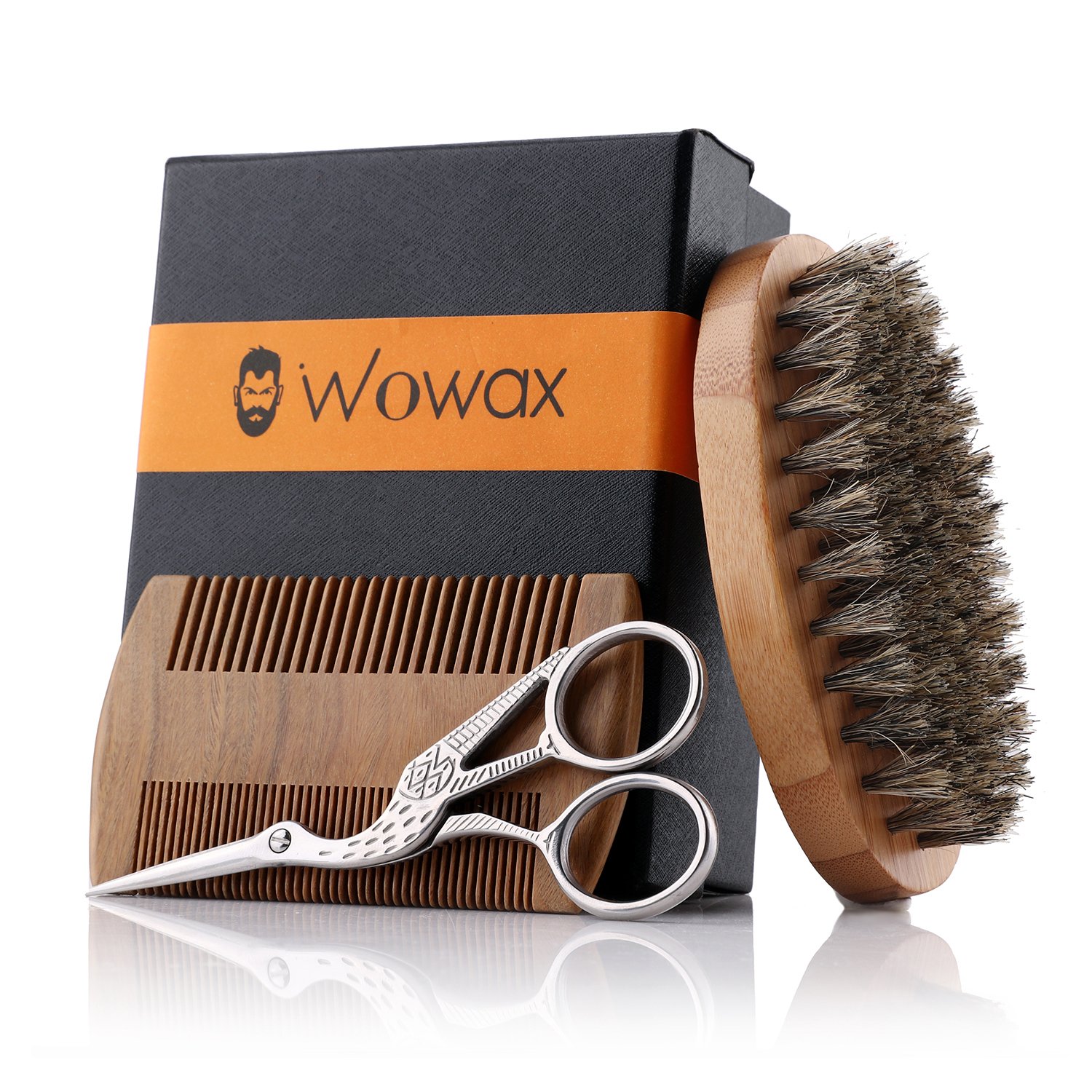 Wowax Beard Brush and Comb Set for Men Bamboo Boar Bristle Beard Brush, Wood Beard Comb and