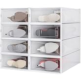 PARANTA 8-Piece Boot and Shoe Storage Box, Stackable Clear Plastic Shoe Box, Space-Saving Shoe Organizer for Boots, Sneakers, and High Heels, Clear