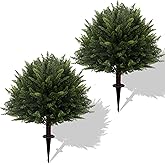 Set of 2 Artificial Cypress Trees, Artificial Cedar Topiary Ball Trees,23 Inch UV Resistant Fake Evergreen Shrubs with Ground Spike for Outdoor Indoor Porch, Garden, Planters