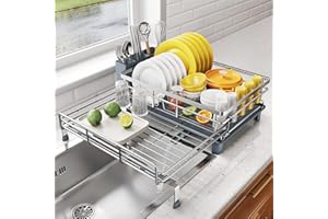 SNTD Dish Drying Rack - Extendable Dish Rack, Large Sink Drying Dish Drainer for Kitchen Counter, Stainless Steel Dish Strain