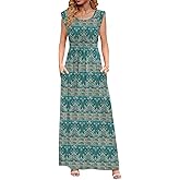 DB MOON Womens 2026 Maxi Dresses Empire Waist Long Summer Dress Casual Cap Short Sleeve Sundress with Pockets