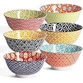 Metahom Ceramic Cereal Bowls, 23 Oz Colorful Soup Bowls, Deep Porcelain Bowl Set for Salad, Dessert, Pasta, Ice Cream,Set of 6