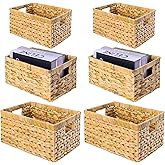 M4DECOR Set of 6 Wicker Storage Basket, Water Hyacinth Storage Baskets, Wicker Storage Baskets for Shelves (Combo 2 Sets SML)