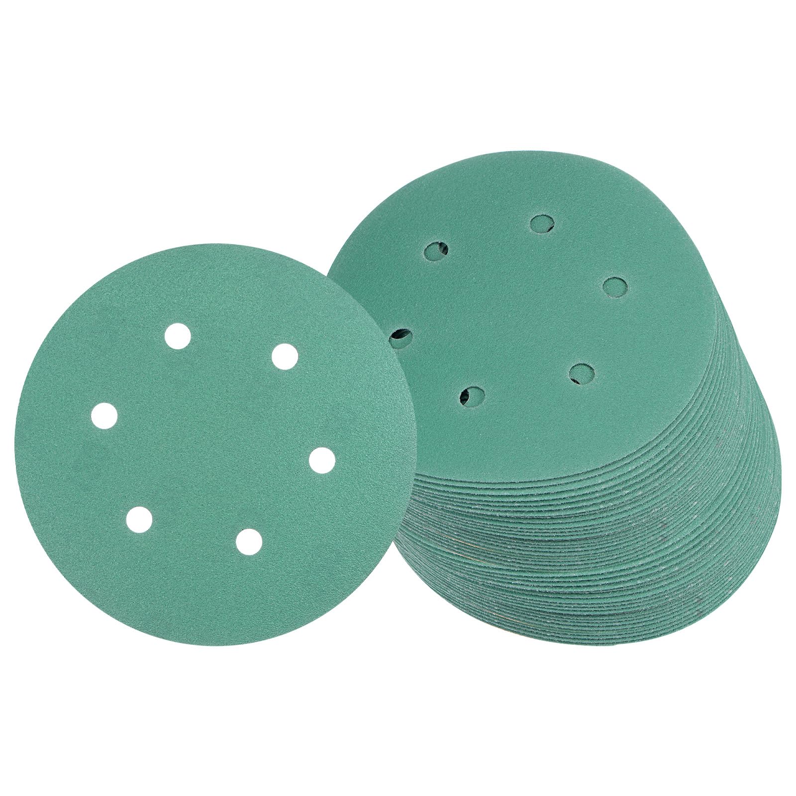 Kozelo 50pcs Green Film Sanding Discs - [6 Inch 120 Grits 6 Hole ] Round Aluminum Oxide Hook & Loop Wet Dry Sander Pads for Wood Metal Polishing Use| Zirconium Corundum Sandpaper
