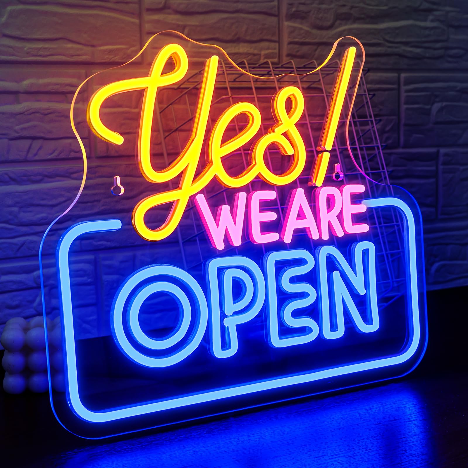 SIGNSHIP Open Neon Sign LED Sign Yes! WE are Open Neon Signs for Wall Decor Yellow&Pink&Blue Open Neon Light Sign Light Up Sign for Bar Restaurant Hotel Shop Club Decor