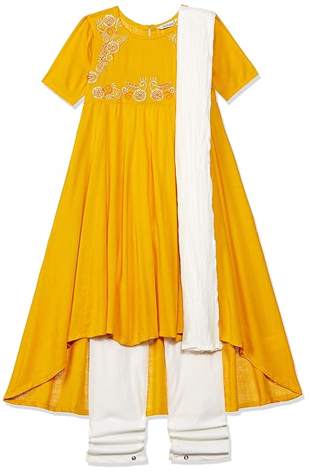 Karigari Girl's cotton a line Salwar Suit Set (281331534_MUSTARD_05Y