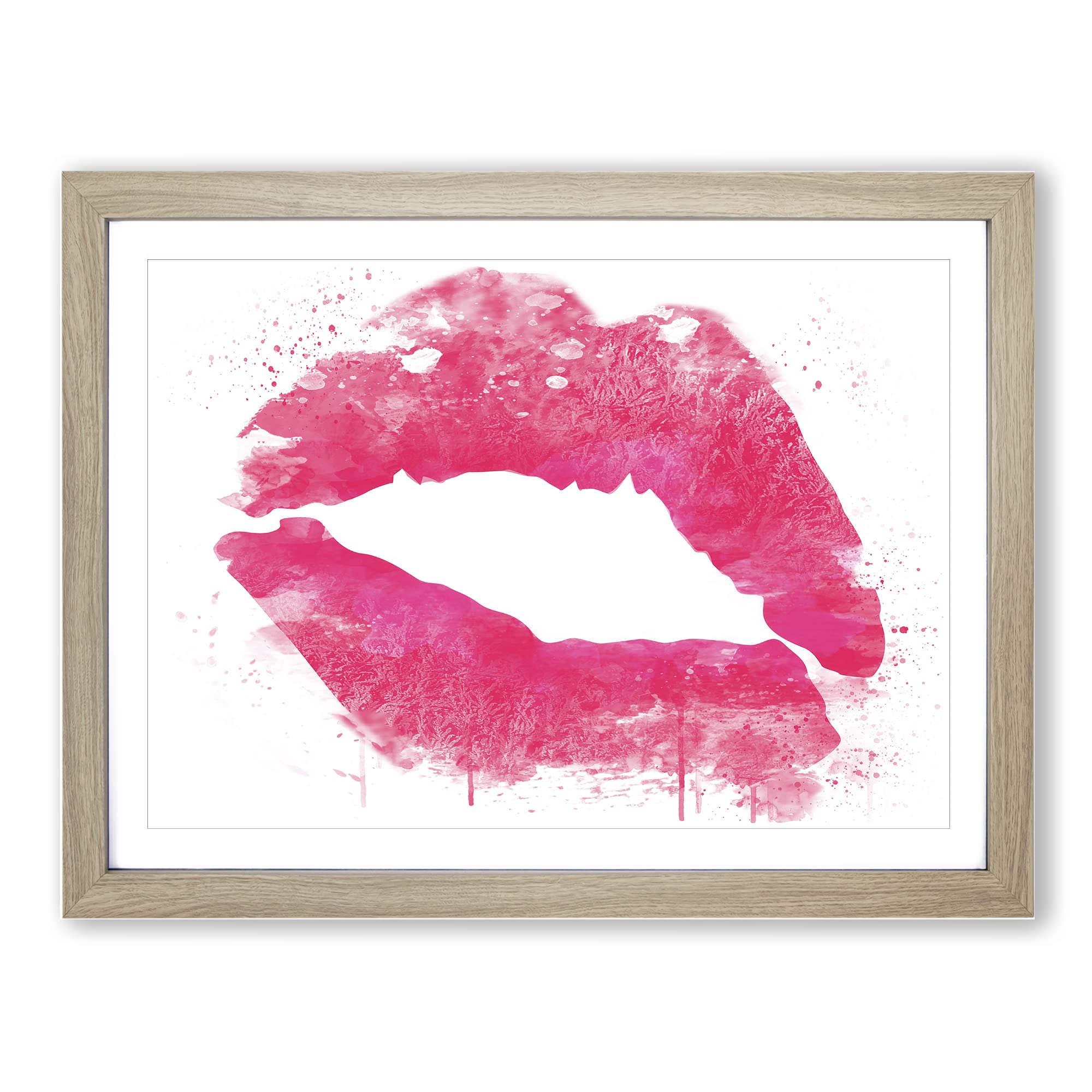Hot Pink Lips Kiss V3 Modern Framed Print | A3 Oak Framed Wall Art | Ready to Hang | Modern Nature Picture | Living Room Bedroom Lounge Office