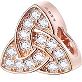 Rose Gold Celtic Trinity Knot Charms, fit Pandora St Patricks Day Bracelet, Sterling Silver Infinity Knotted Heart Charm, Ireland Shamrock CZ Beads, Gifts for Auntie/Best Friend