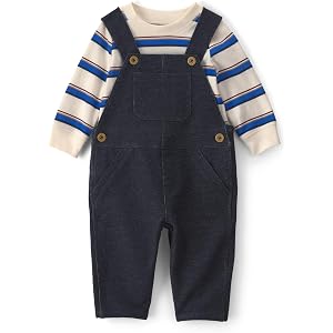 Carter's Boy 2-Piece Overall Set, Blue Cream Denim Stripe, 3M