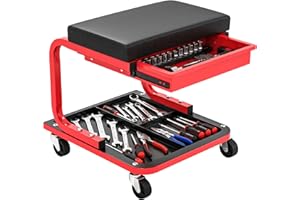 HOMCOM Mechanic Rolling Stool, 300 LBS Capacity Heavy Duty Padded Rolling Creeper Garage/Shop Seat with 2" Swivel Wheels, Too