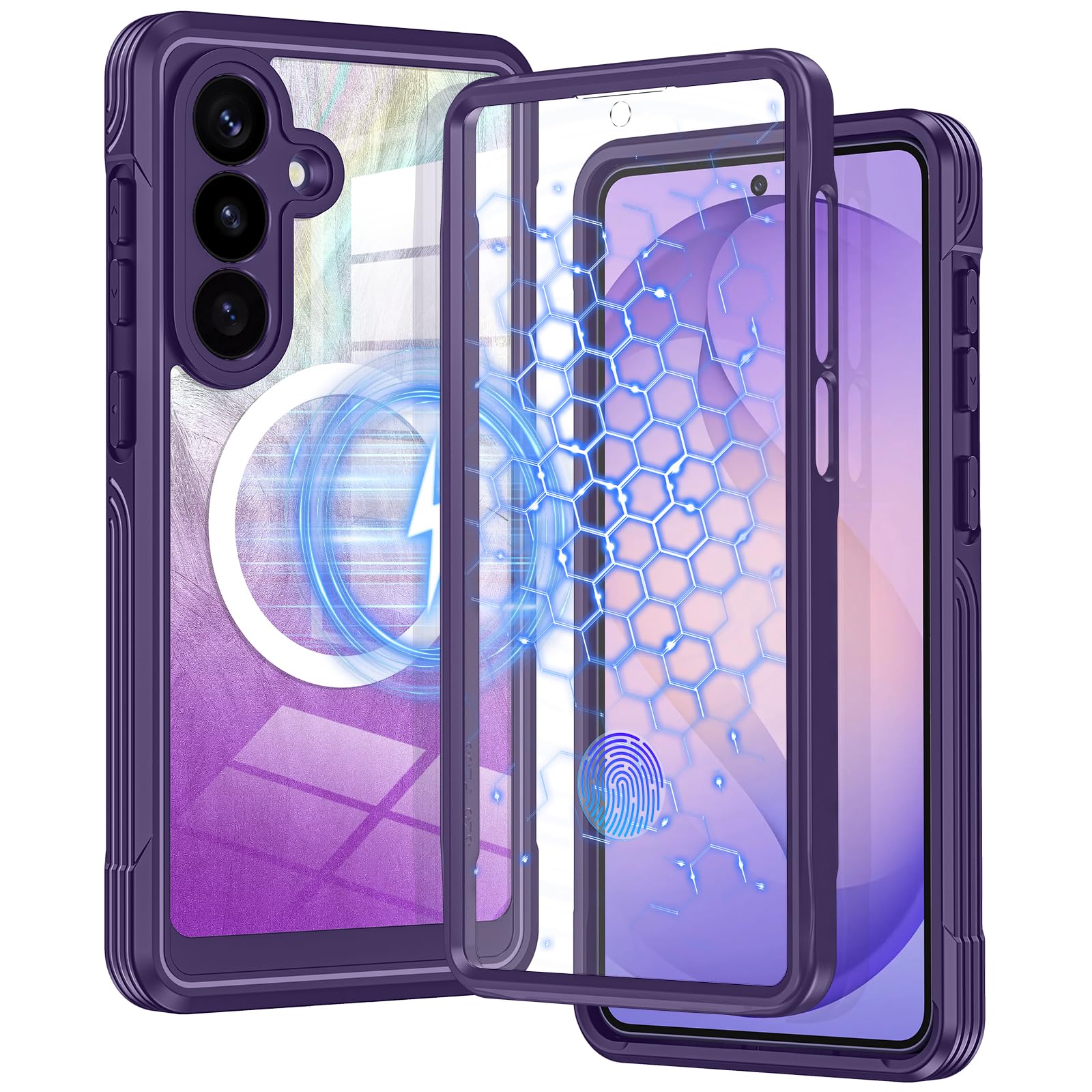 Bizzib for Samsung Galaxy S26 Case Compatible with MagSafe Built-in 9H Screen Protector & Camera Lens Guard Military Grade Full Body Protection Shockproof Phone Case Cover,Purple Glitter