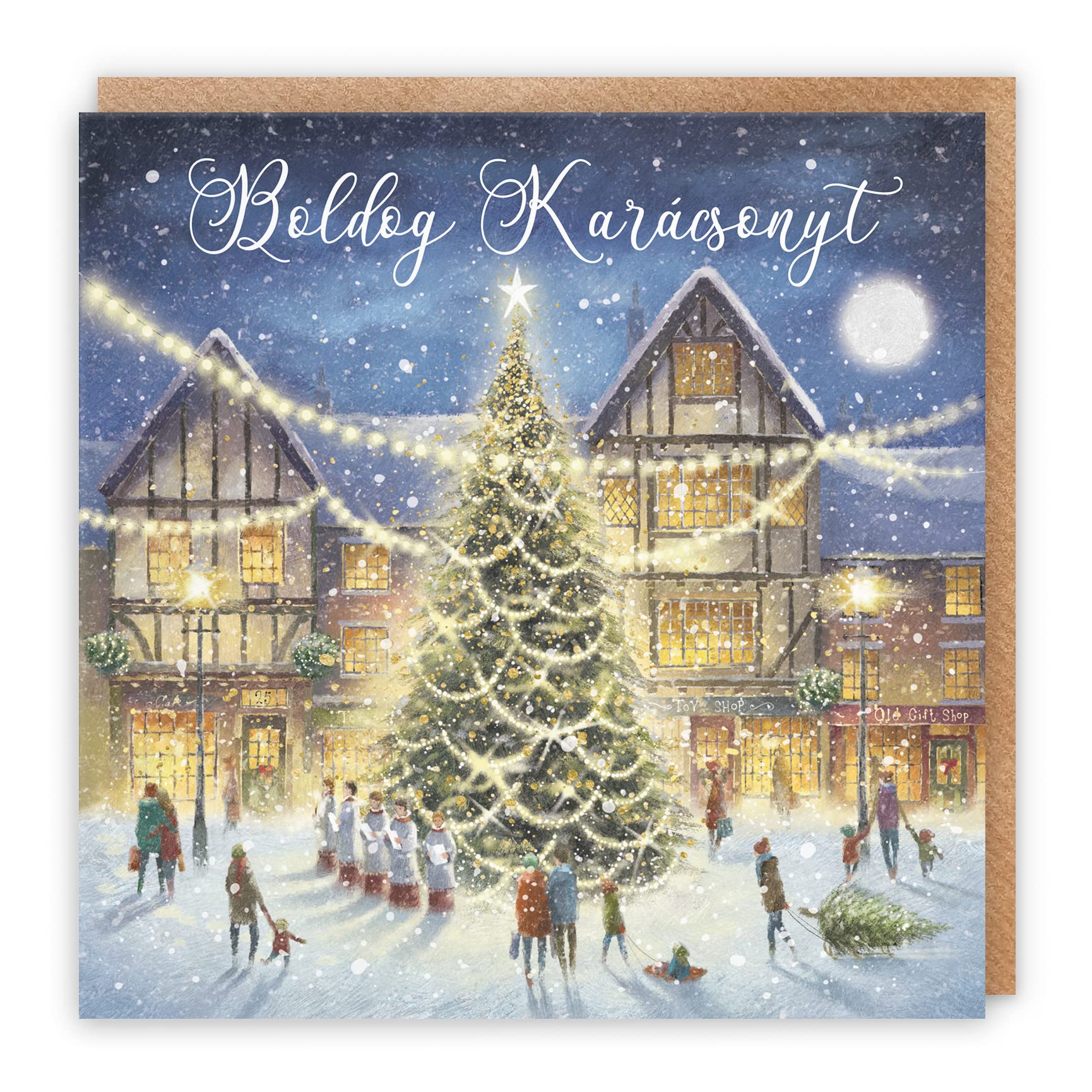 Hunts England - Luxury Individual Hungarian Christmas Card For Men Or Women - Rudeog Karácsonyt - 'Christmas Eve' - Milo's Gallery Collection - Hungarian Christmas Card