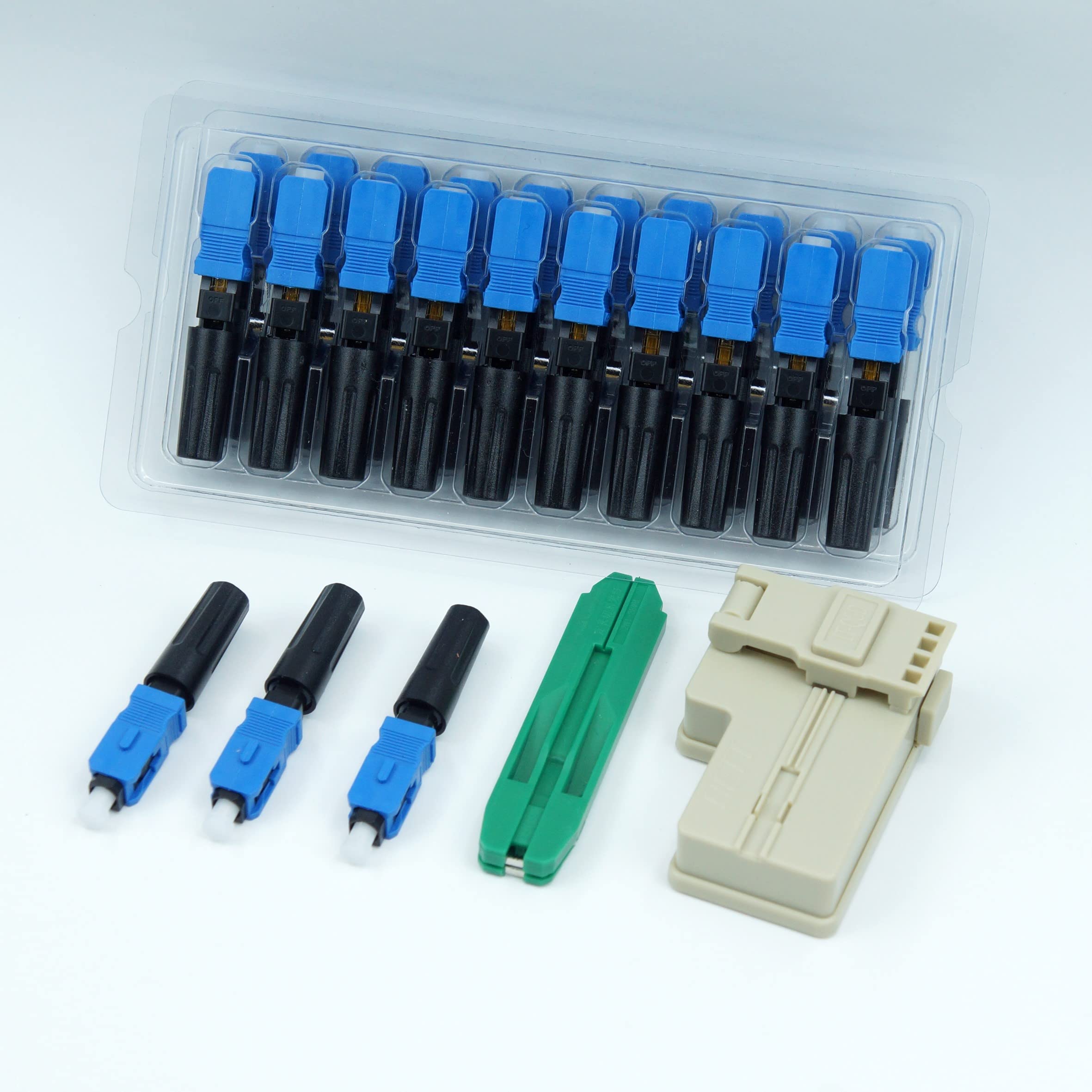 20pcs SC UPC Fiber Optic Quick Connector with Matched Tools Fiber Fast Connectors Single Mode SM 9/125 Mechanical Fast Connectors Adapter for FTTH CATV Network Instrument (SC UPC 20pcs)