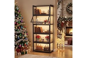 Magshion Display Cabinet with Acrylic Doors, 5-Tier Curio Cabinet for Collectibles, Display Case Showcase for Living Room, Office, 27.5"(L) x 13.5"(W) x 67.5"(H), Black