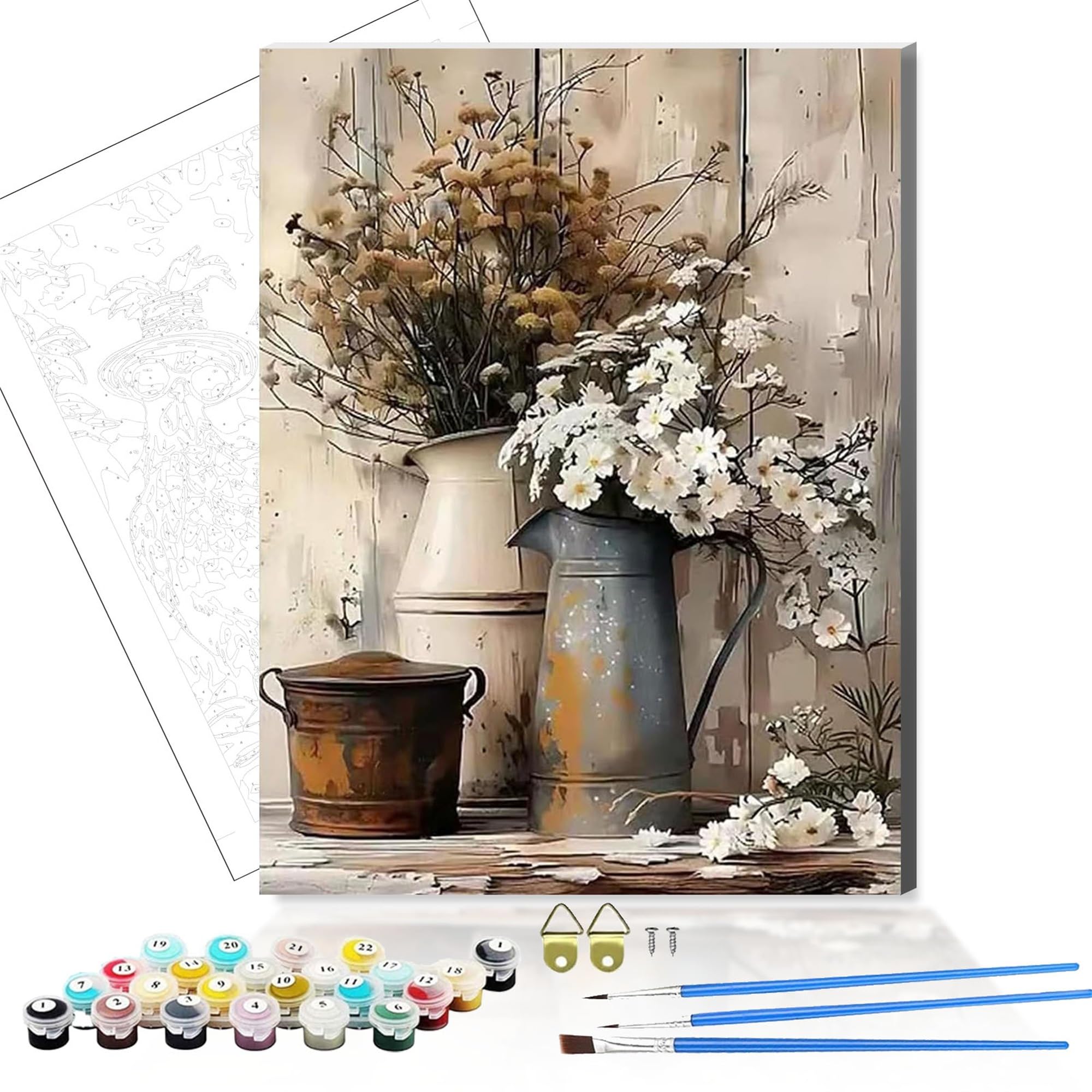 DSFEFV DIY Paint by Number for Adults,Wooden Framed Painting Kits for Adult,Easy Color by Numbers Acrylic,Small Paint by Number Canvas Crafts Watercolor for Beginner Room Decor (vase)