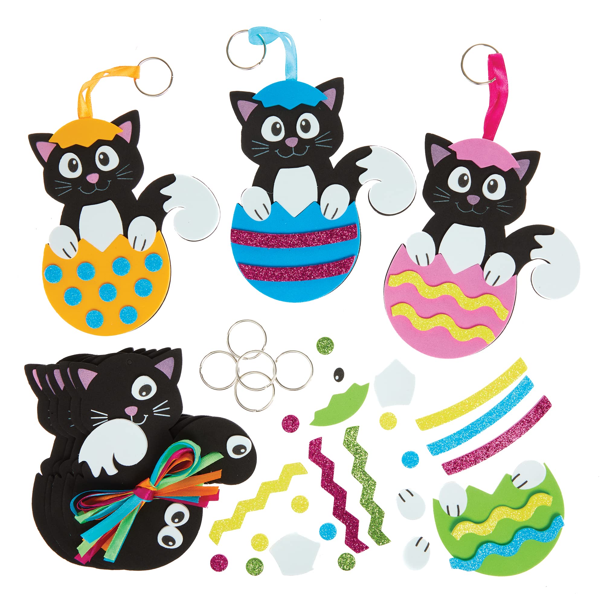Baker Ross FX544 Cat Mix and Match Easter Egg Keyring Kits - Pack of 8, Foam Easter Craft Kit for Kids