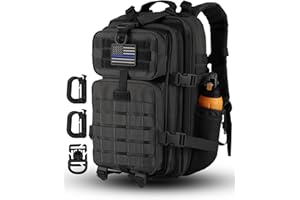 Hannibal Tactical 30L MOLLE Assault Pack, Tactical Backpack Military Army Camping Rucksack with Bottle Holder, 3-Day Pack, Black