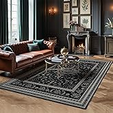 Gothic Spider & Fangs Area Rug 8x10 - Black Luxury Carpet with Intricate Web and Skull Designs, Soft Machine Washable Non-Slip Rug for Dark Academia, Vampire Themed Bedroom, Living Room.