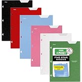 Five Star 4-Pocket Folder, 6 Pack, Paper Folder, Fits 3-Ring Binders, Holds 8-1/2" x 11" Paper, Assorted Colors (38058)